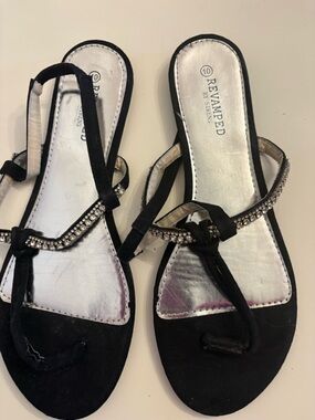 Revamped Black Rhinestone T-Strap Sandals